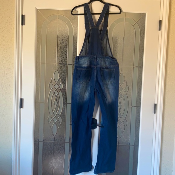 Distressed jean overalls - Picture 3 of 6